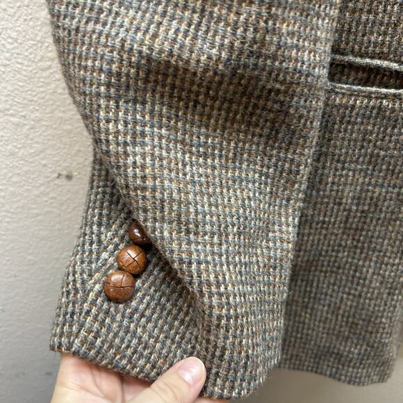 Vintage Harris Tweed Men 44L Houndstooth Scottish Edinburgh Brown Wool Handwoven - Picture 2 of 7